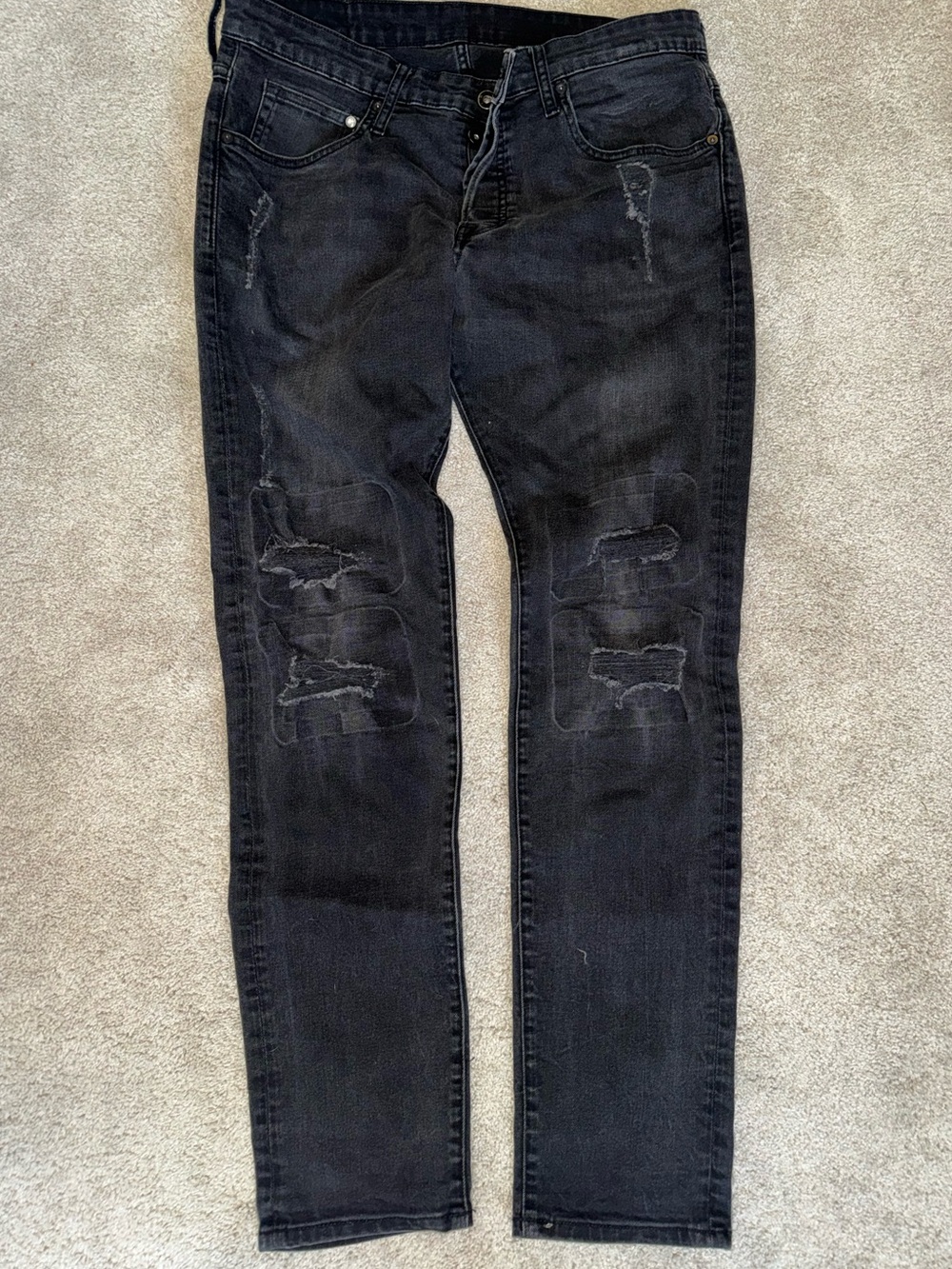 H&M Skinny Jeans Men’s 36x32 Black Distressed Denim Ripped Slim Fit